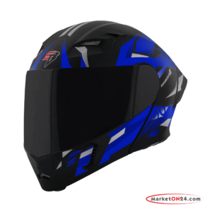 Steelbird SBA-20 Shield X Flip-Up Modular Helmet Black Blue Glossy | Dual Visor | ISI Certified