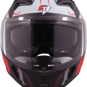 STEELBIRD SBA-20 Canvas Black Red Flip Up Full Face Helmet | Stylish Modular Motorcycle Helmet